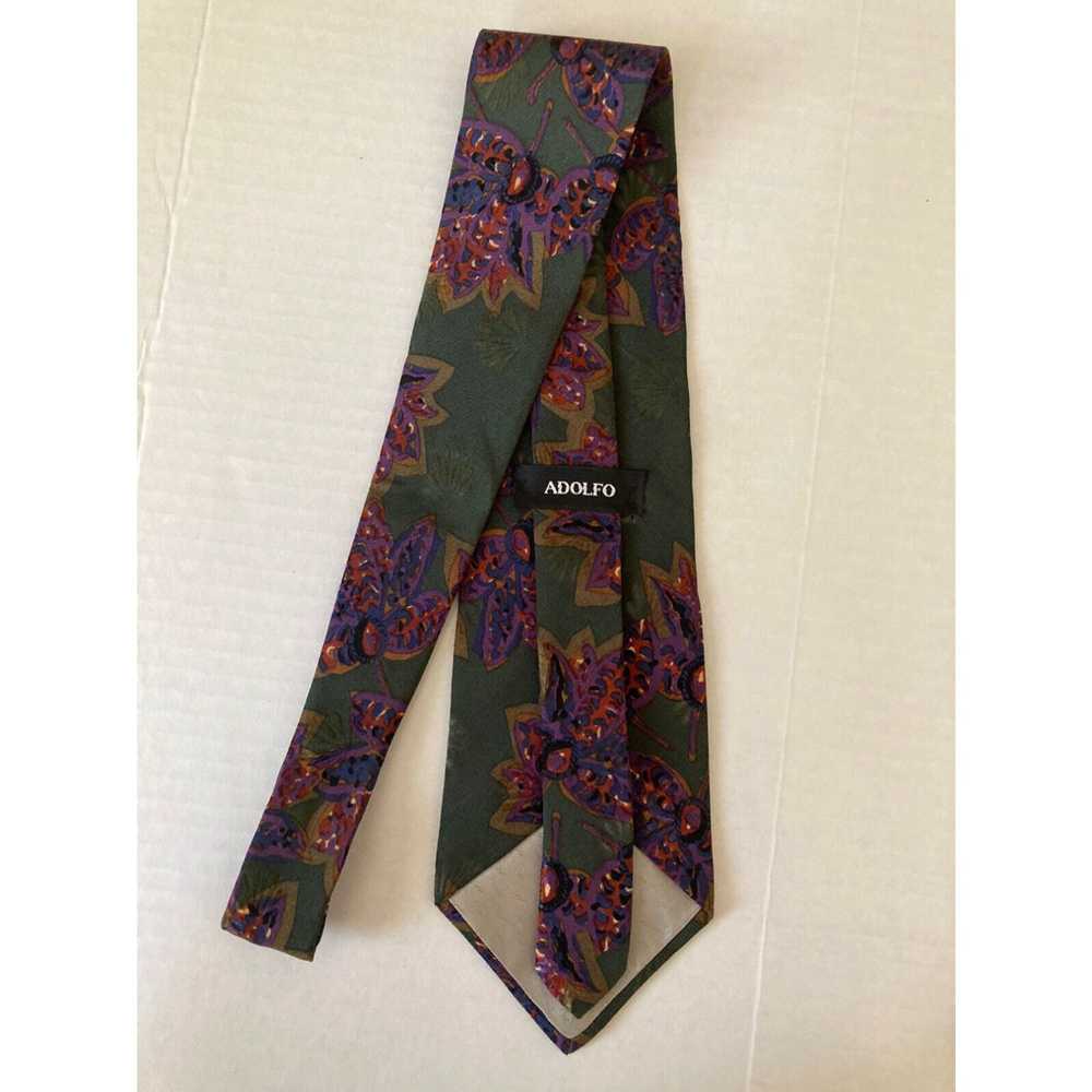 Vintage Adolfo Men's Necktie Tie Silk Satin Green… - image 3