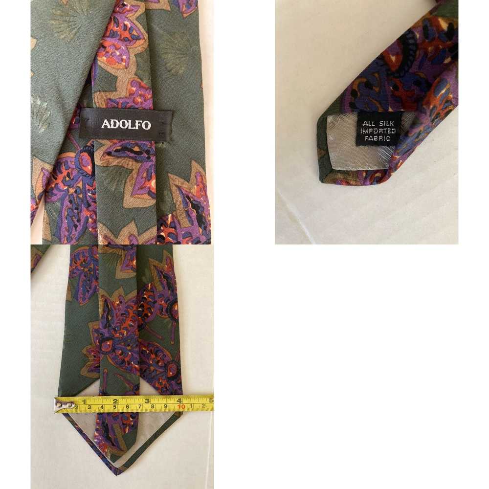 Vintage Adolfo Men's Necktie Tie Silk Satin Green… - image 4