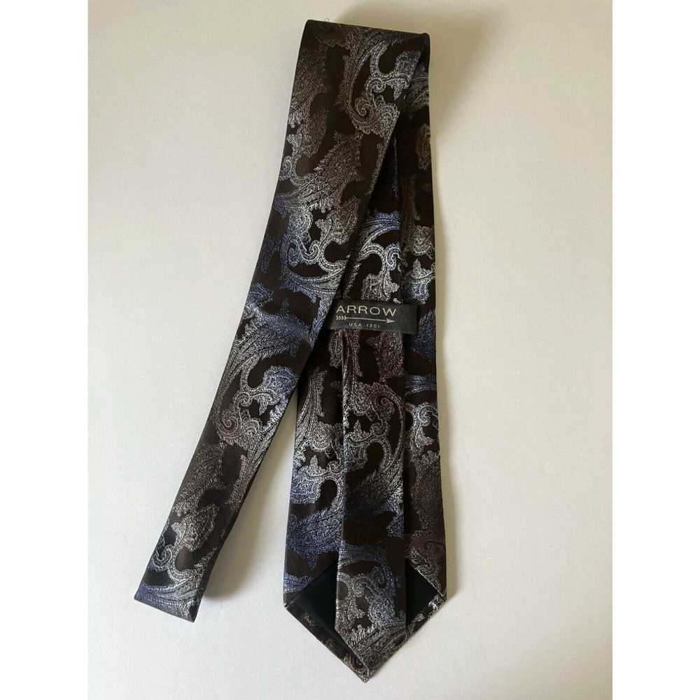 Arrow Arrow Men's Necktie Tie Silk Brown Silver B… - image 3