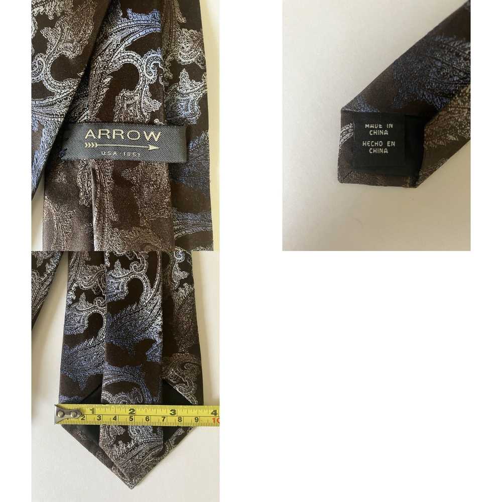 Arrow Arrow Men's Necktie Tie Silk Brown Silver B… - image 4