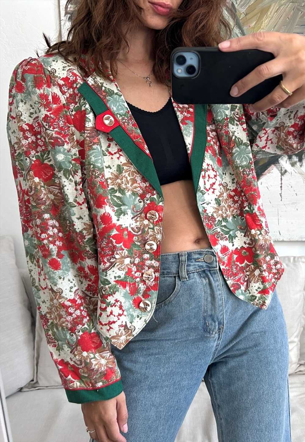 Trachten Floral Country Crop Jacket - L - XL - image 1