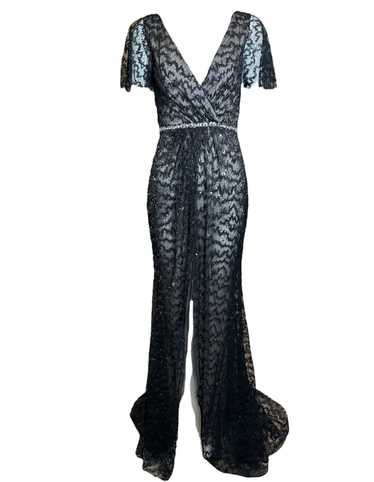 Lorena Sarbu Black Metallic Lace Flutter Sleeve Go