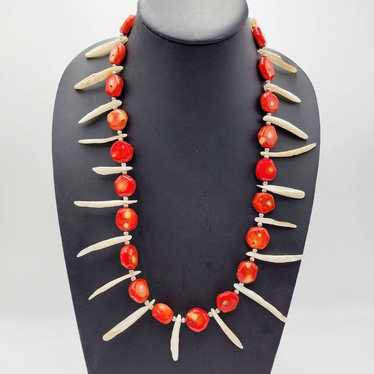 Vintage Handmade Statement Necklace with Coral an… - image 1