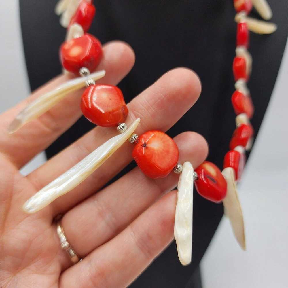 Vintage Handmade Statement Necklace with Coral an… - image 2