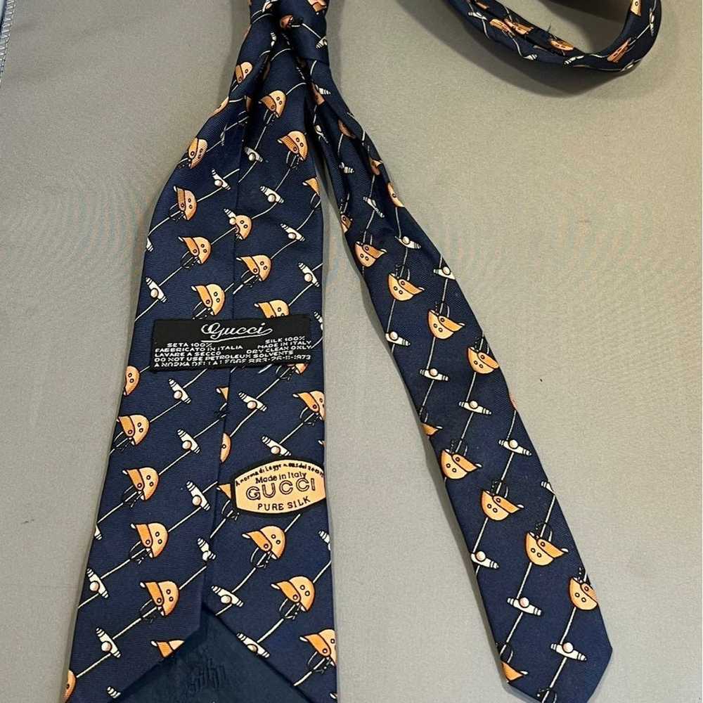 Vintage gucci pure silk 1973 navy blue tie - image 4