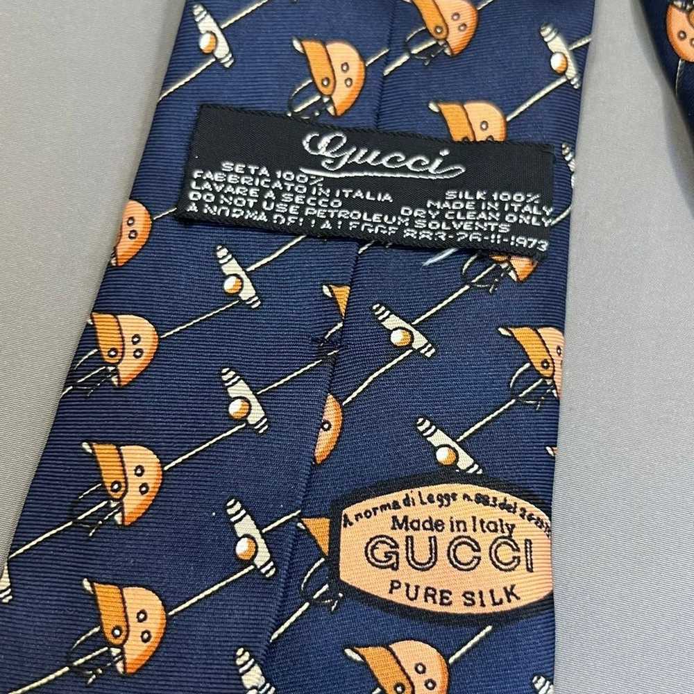 Vintage gucci pure silk 1973 navy blue tie - image 5