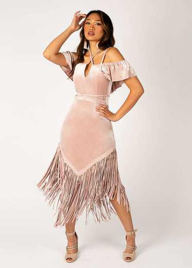 Joyfolie Klara Fringe Dress in Nude Pink