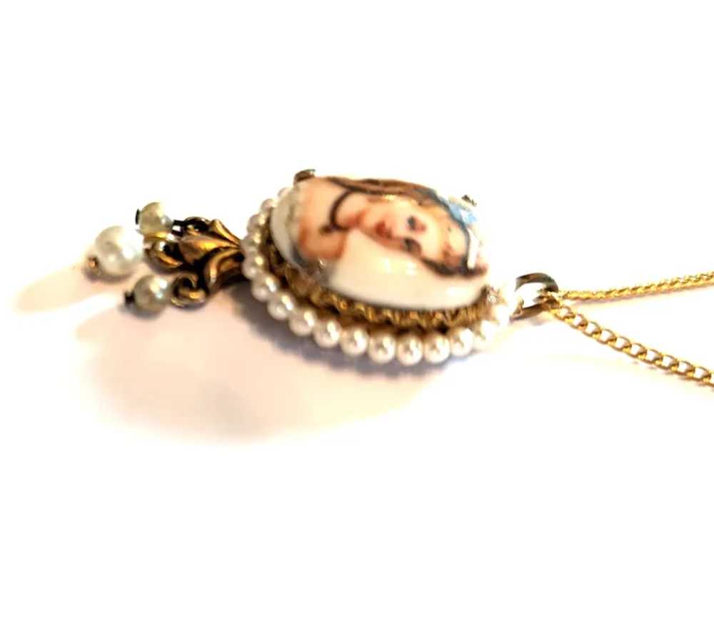 Limoges France Porcelain Portrait Pendant Necklace - image 2