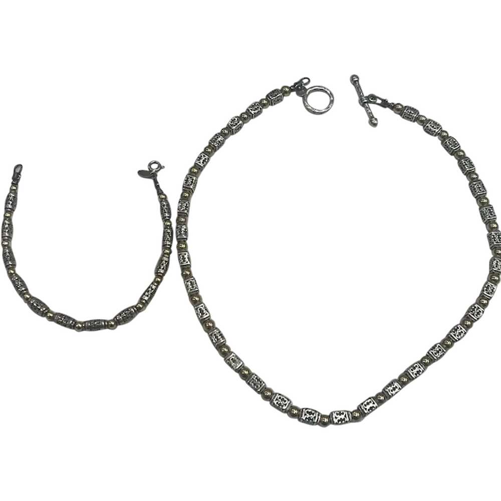 Vintage 1950's Silver Necklace & Bracelet Set - image 1