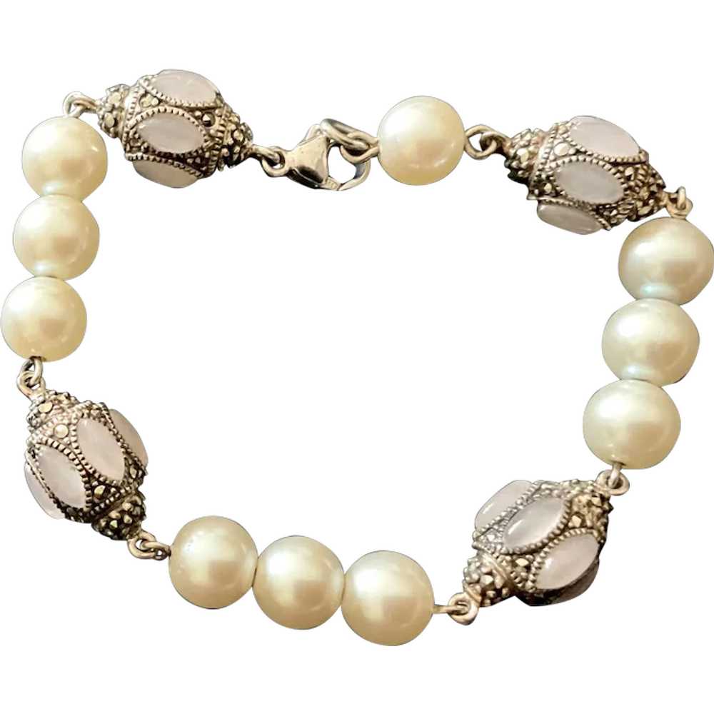 Sterling and Faux Pearl Bracelet - image 1