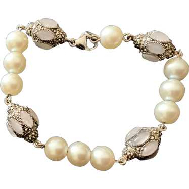 Sterling and Faux Pearl Bracelet - image 1