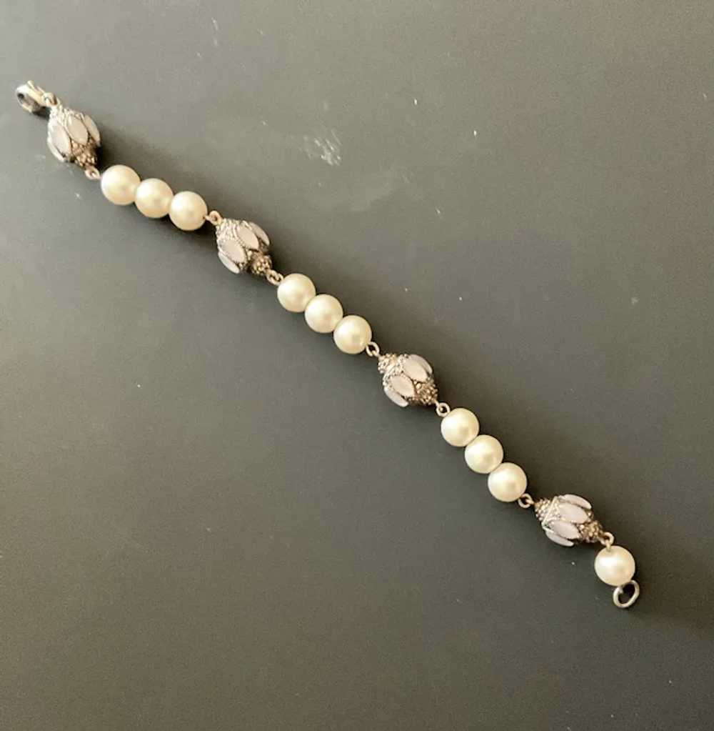 Sterling and Faux Pearl Bracelet - image 3