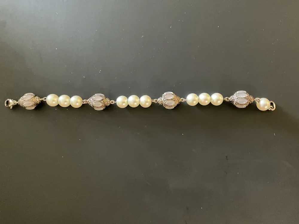 Sterling and Faux Pearl Bracelet - image 8