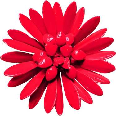 Awesome 1960s FLOWER POWER Red Enamel Vintage Broo