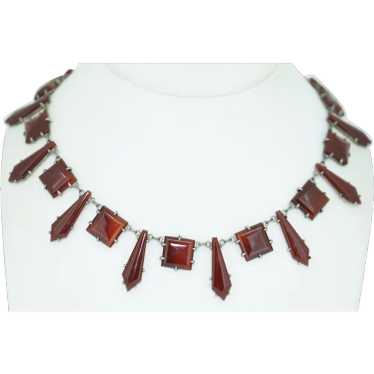 Art Deco Sterling Silver Carnelian Necklace