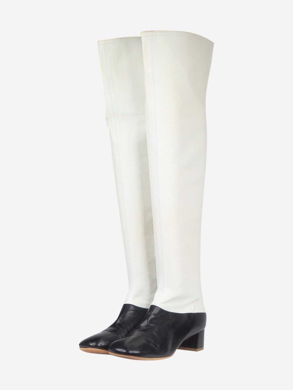 Celine White and black leather knee-high boots - … - image 2