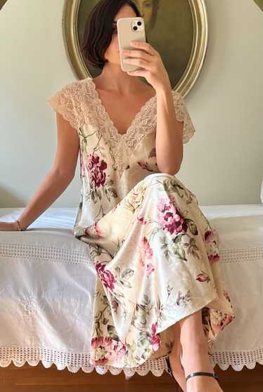 Vintage Valentino Floral Print Satin Dress