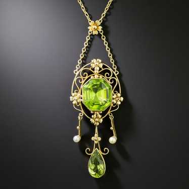 Arts & Crafts Peridot and Natural Pearl Necklace