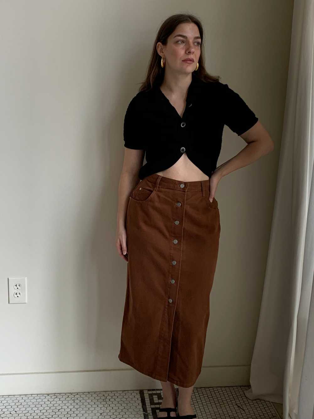 Brown denim vintage midi skirt - image 1