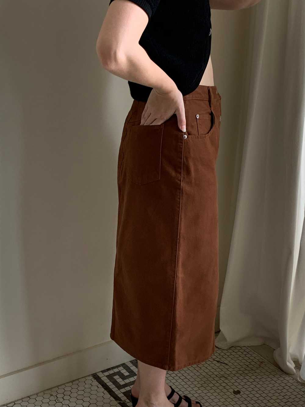 Brown denim vintage midi skirt - image 2