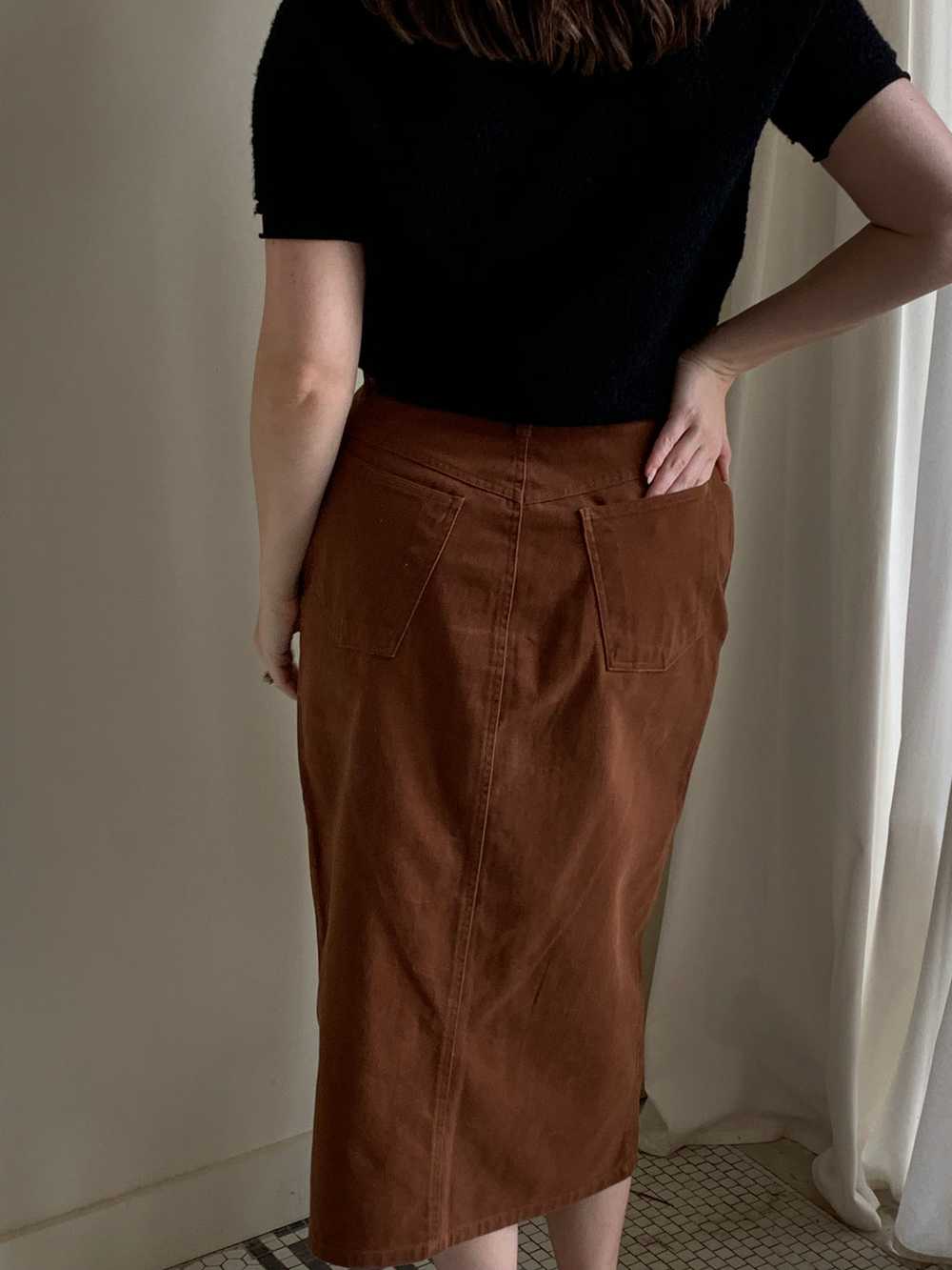 Brown denim vintage midi skirt - image 3