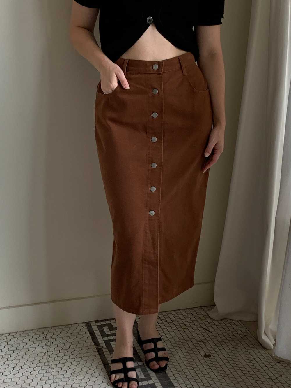 Brown denim vintage midi skirt - image 5