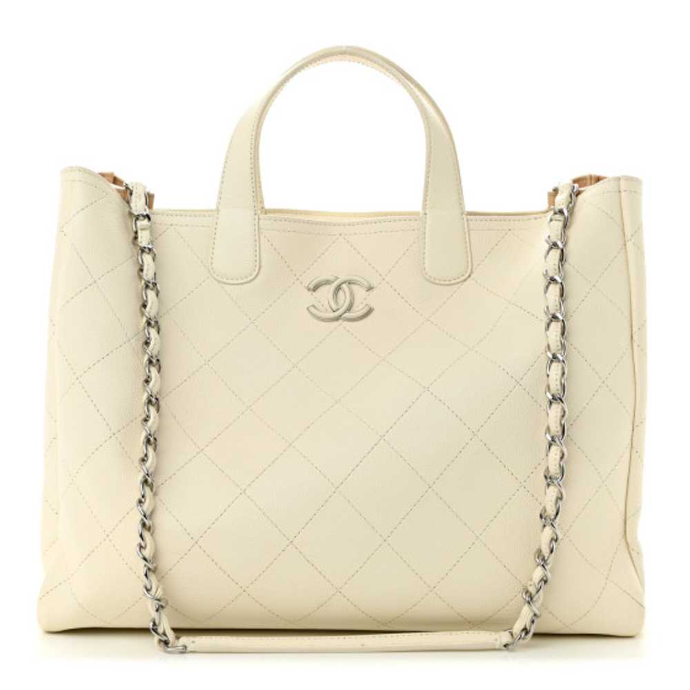 CHANEL Caviar Stitched Large Shopping Tote White - image 1