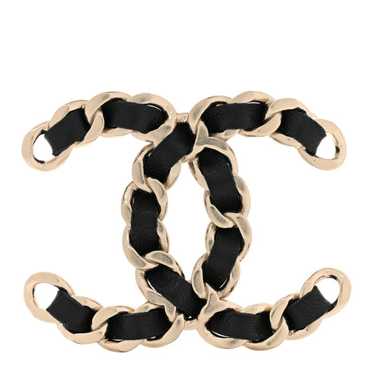 CHANEL Lambskin Chain CC Brooch Black Gold