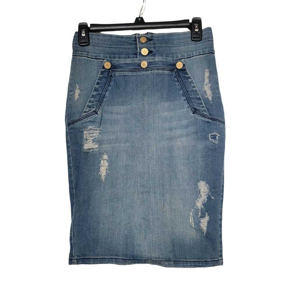 Bebe ⭐Bebe Size 27 Women Blue Denim Skirt distres… - image 2