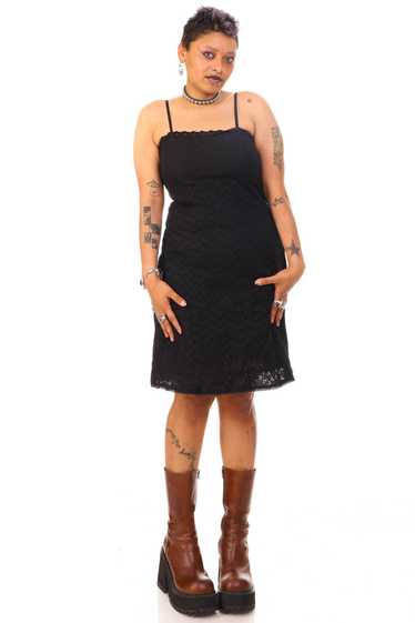 Vintage Y2K Little Black Eyelet Dress - L