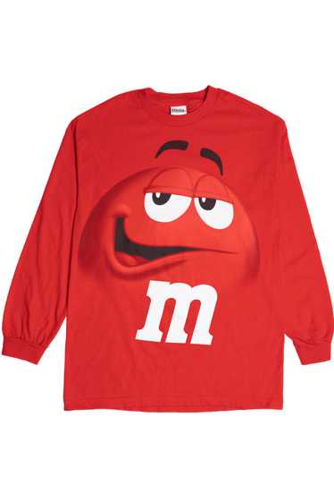 Red M&M Big Face M&Ms Brand Long Sleeve T-Shirt - image 1