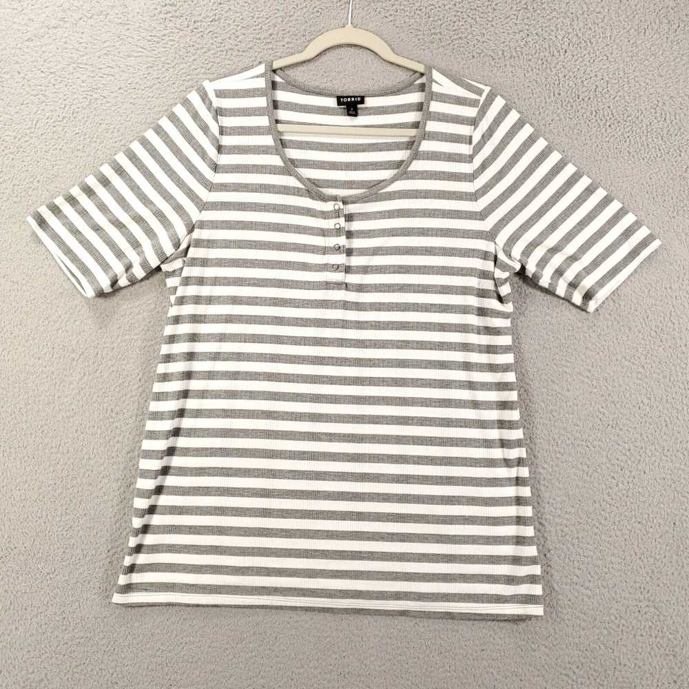 Torrid Torrid Shirt Womens 2X White Gray Striped … - image 2