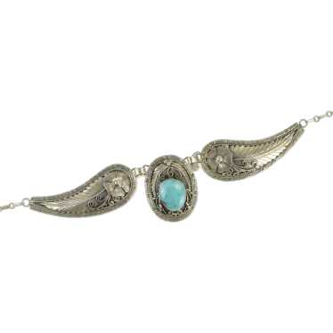 Sterling Silver Elaborate Turquoise Feather Leaf … - image 1