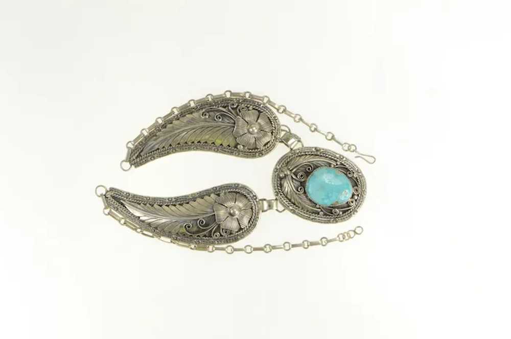 Sterling Silver Elaborate Turquoise Feather Leaf … - image 2