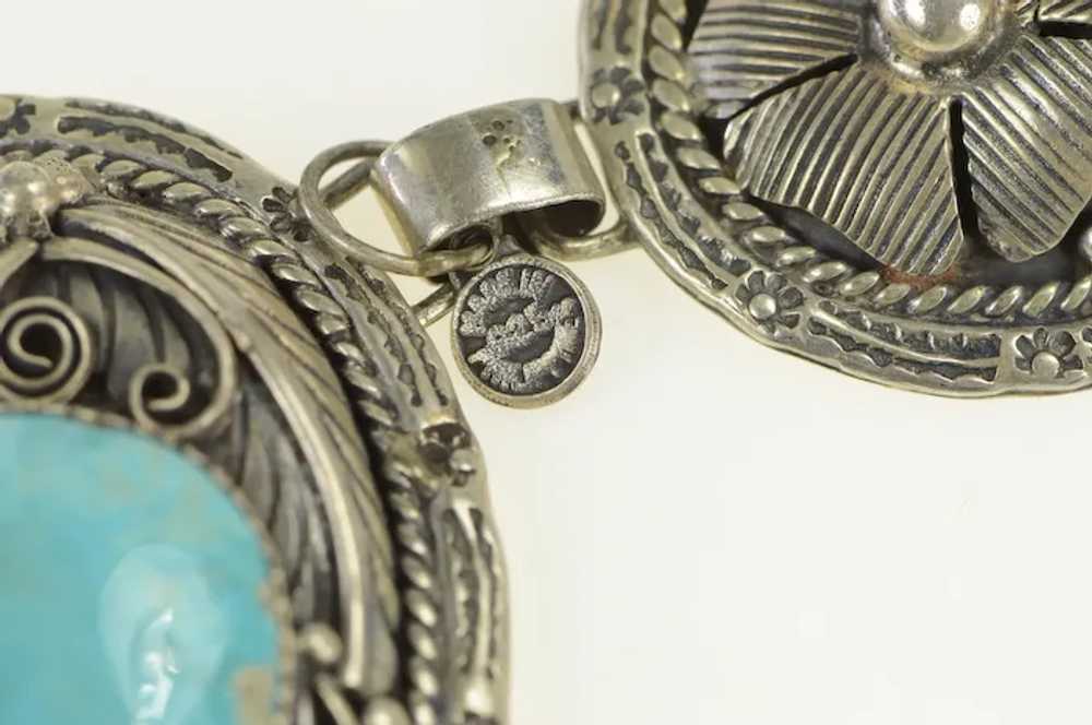 Sterling Silver Elaborate Turquoise Feather Leaf … - image 3