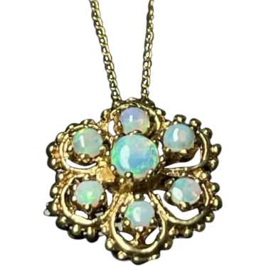 Opal Necklace 14K Yellow Gold Blue Australian Opal