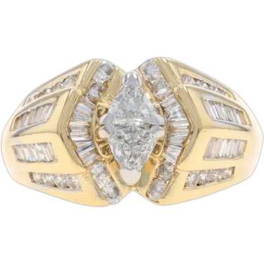 Yellow Gold Diamond Ring - 14k Trillion, Round, & 