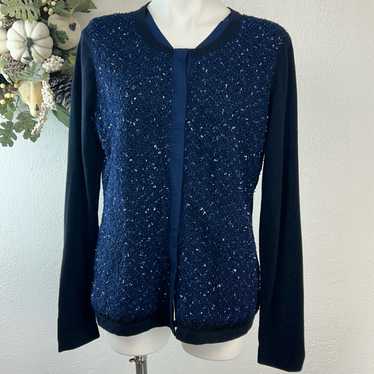 Elie Tahari Merino Wool Boucle crewneck Cardigan … - image 1