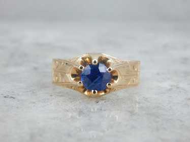 Victorian Carved Setting Blue Sapphire Ring - image 1