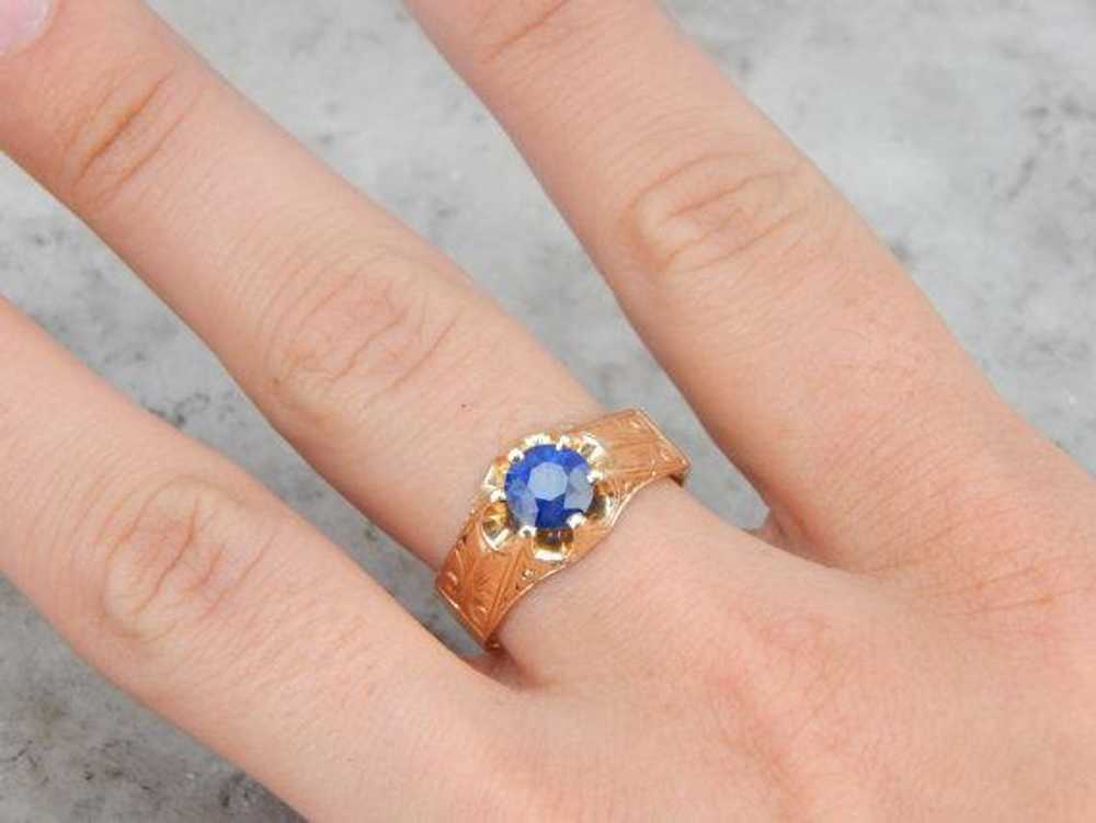 Victorian Carved Setting Blue Sapphire Ring - image 4