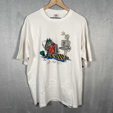 Vintage B Kliban Cat T good Shirt Hawaii White Size XXL Double Sided Sushi Fish New