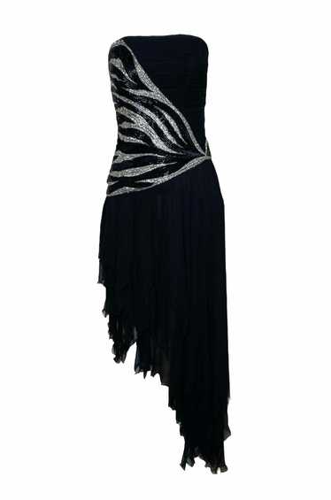 Renato Balestra 1980s Black Chiffon Beaded Stripe 