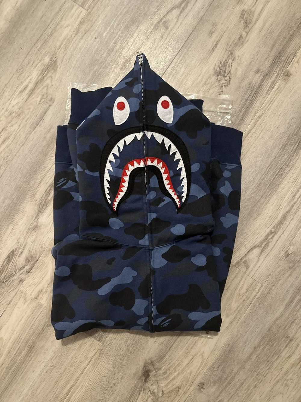 Bape Bape Navy Blue Camo Full Zip Shark Hoodie XL - image 1