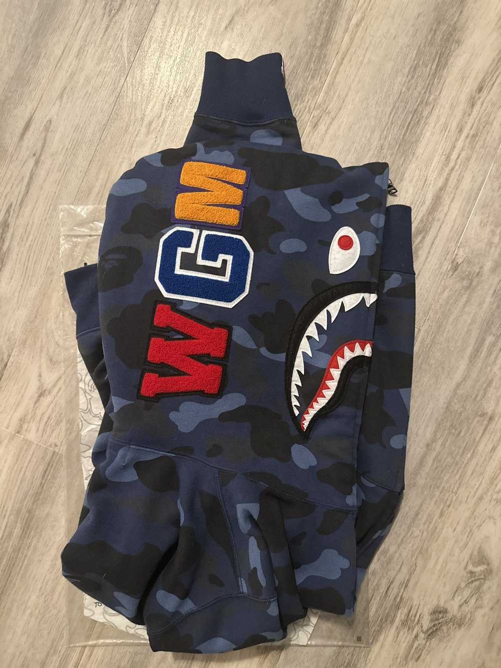 Bape Bape Navy Blue Camo Full Zip Shark Hoodie XL - image 2