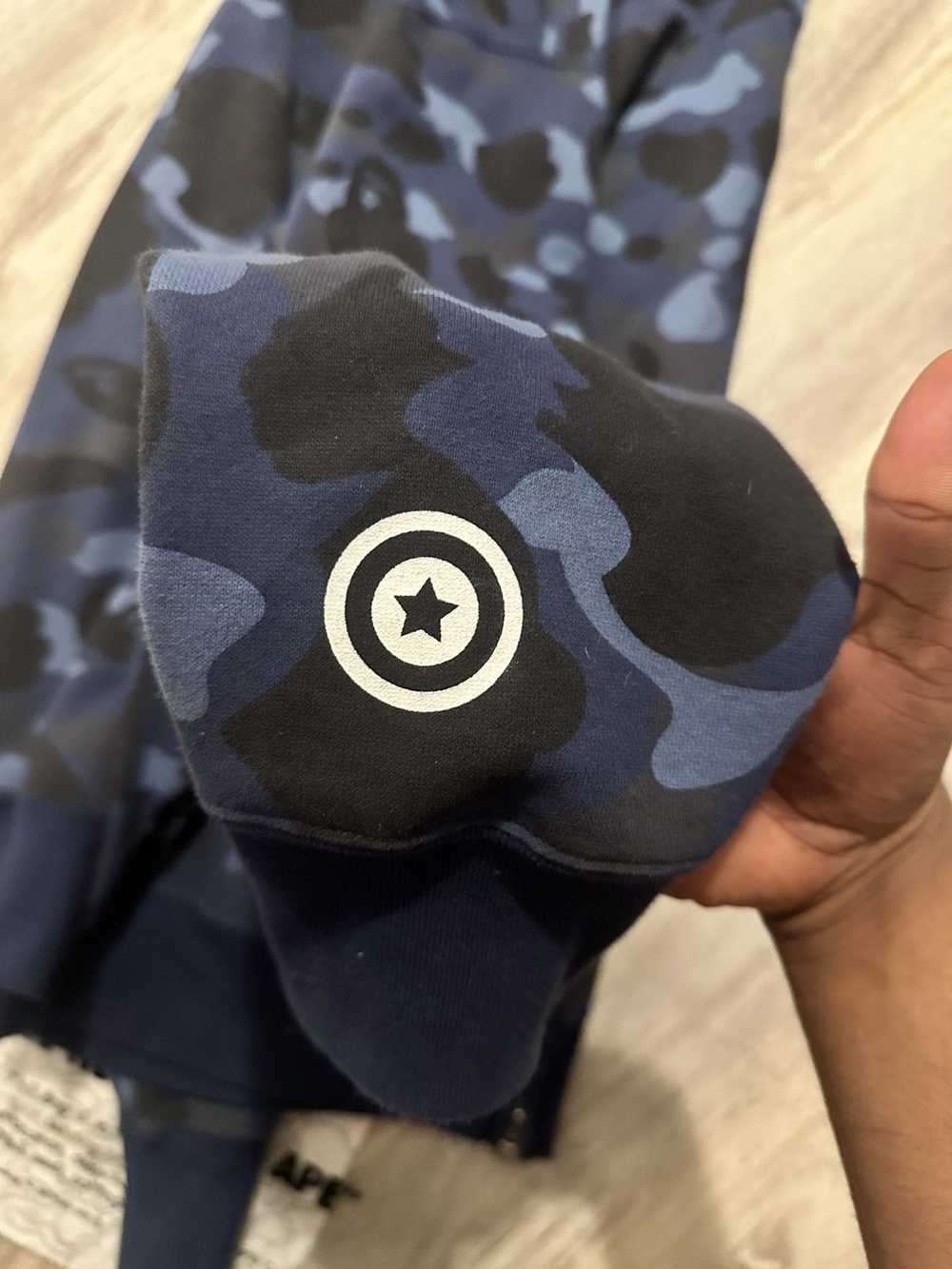 Bape Bape Navy Blue Camo Full Zip Shark Hoodie XL - image 5