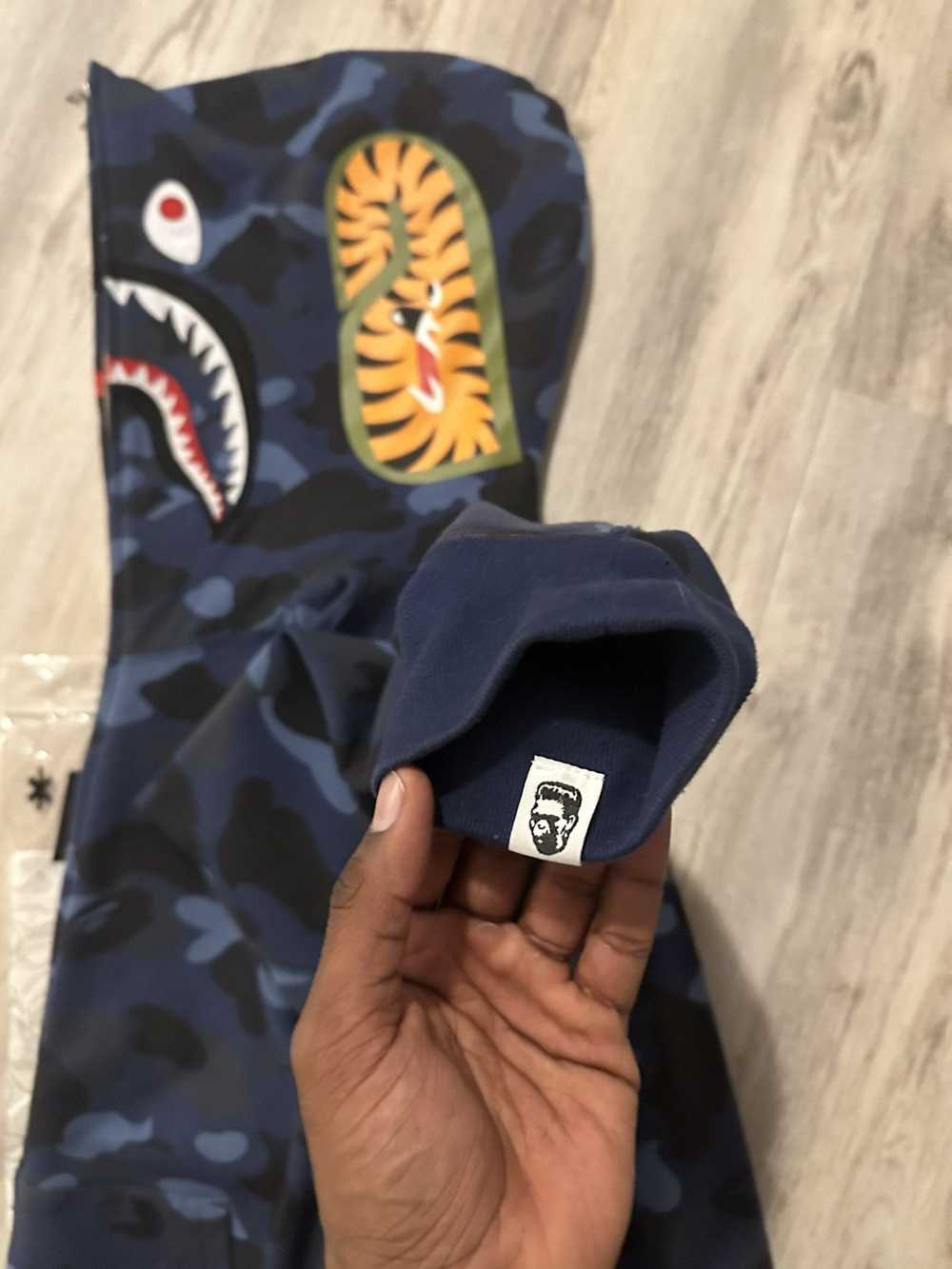 Bape Bape Navy Blue Camo Full Zip Shark Hoodie XL - image 8