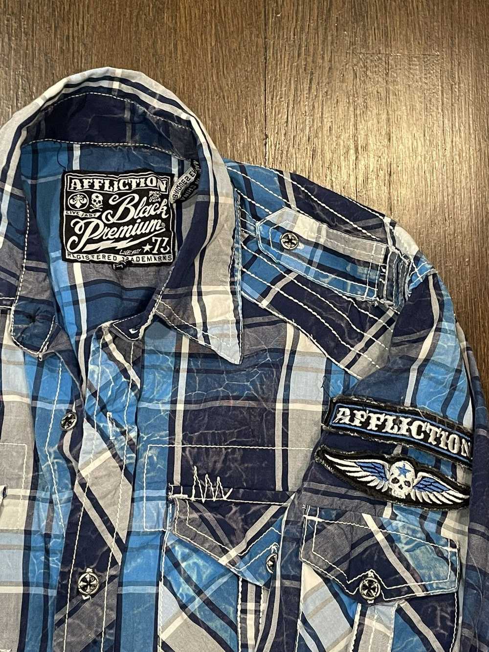 Affliction Affliction blue and white plaid button… - image 1