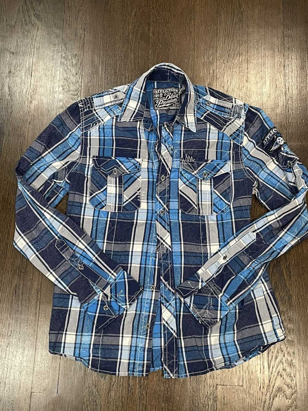 Affliction Affliction blue and white plaid button… - image 2