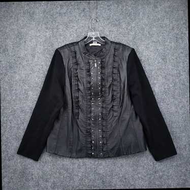 Vintage Black Leather Ruffle Full Zip Studded Wom… - image 1