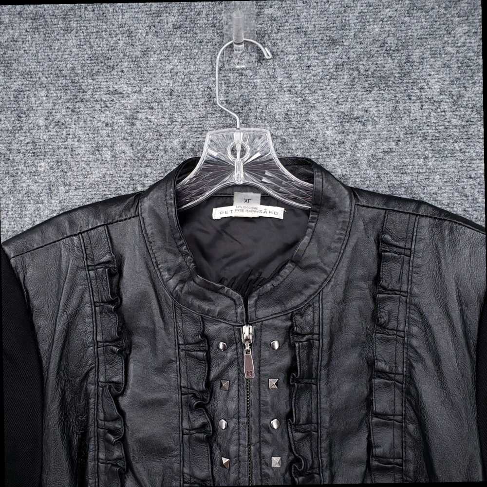 Vintage Black Leather Ruffle Full Zip Studded Wom… - image 3